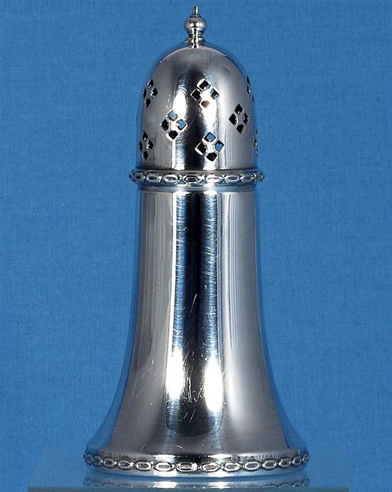 An Irish silver sugar caster, by Jewellery & Metal Manufacturing Co, Height 150mm Weight 5.8oz/183grms
